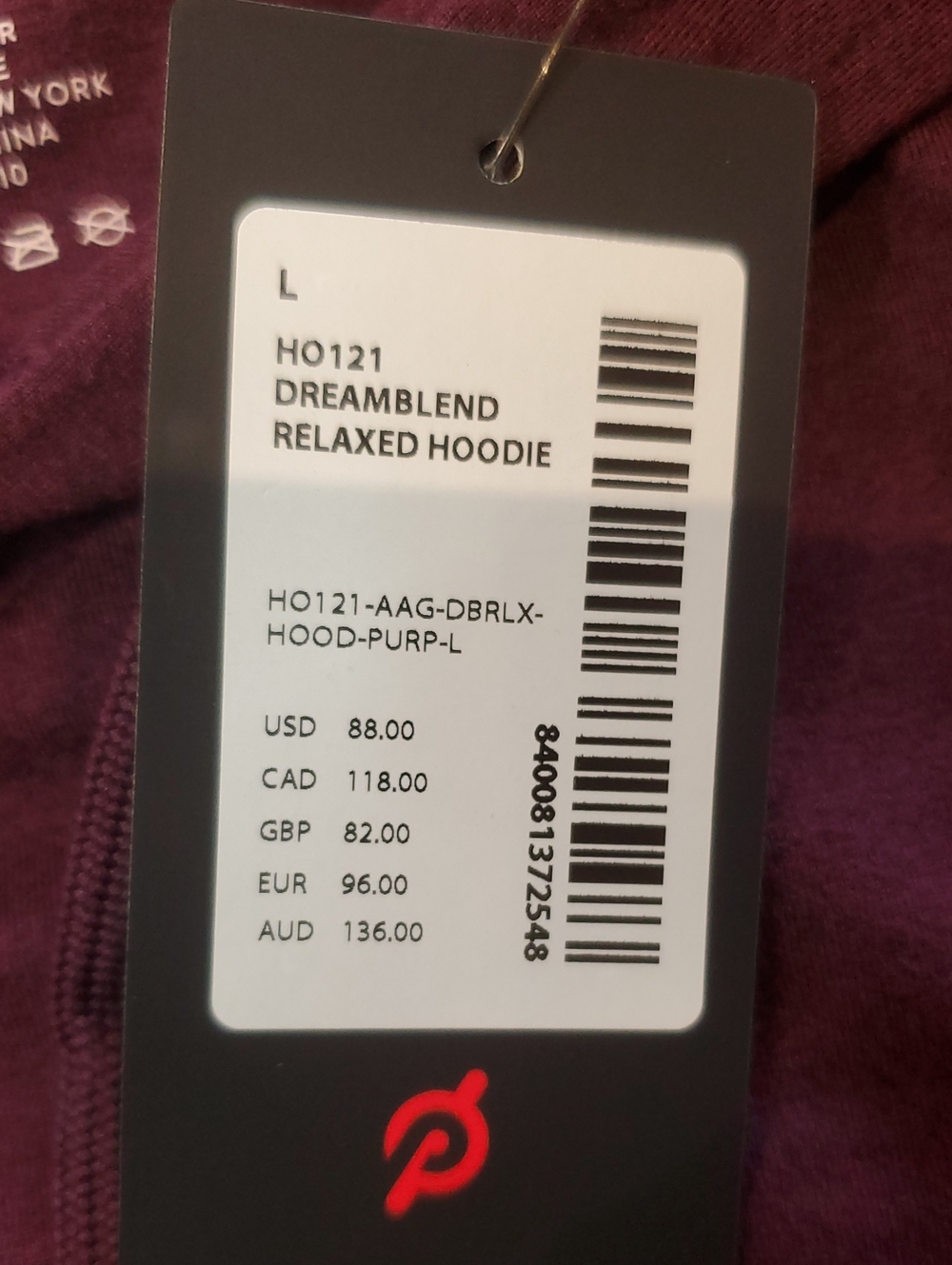 NWT Peloton Dream Blend Maroon/Purple Hoodie with Pink Logo Women's Large - Picture 6 of 8